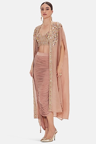 Peach Tissue Sequins Work Cape Set by Basanti - Kapde aur Koffee
