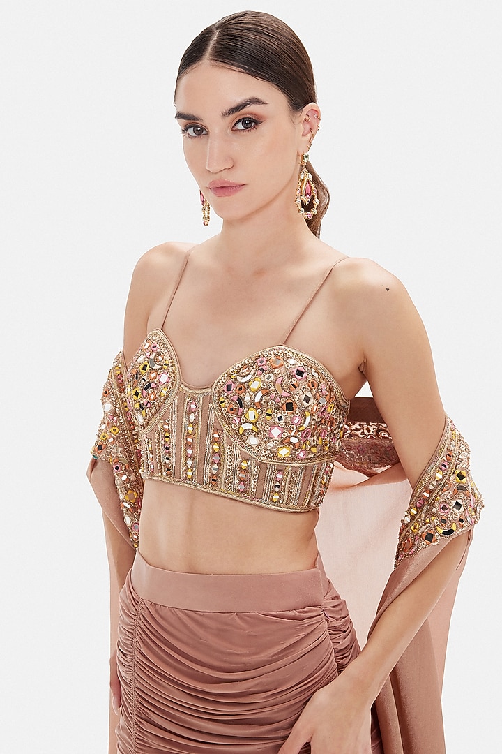 Peach Tissue Sequins Work Cape Set by Basanti - Kapde aur Koffee at Pernia's Pop Up Shop
