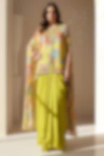 Lime Crepe Printed & Embroidered Cape Set by Basanti - Kapde aur Koffee at Pernia's Pop Up Shop