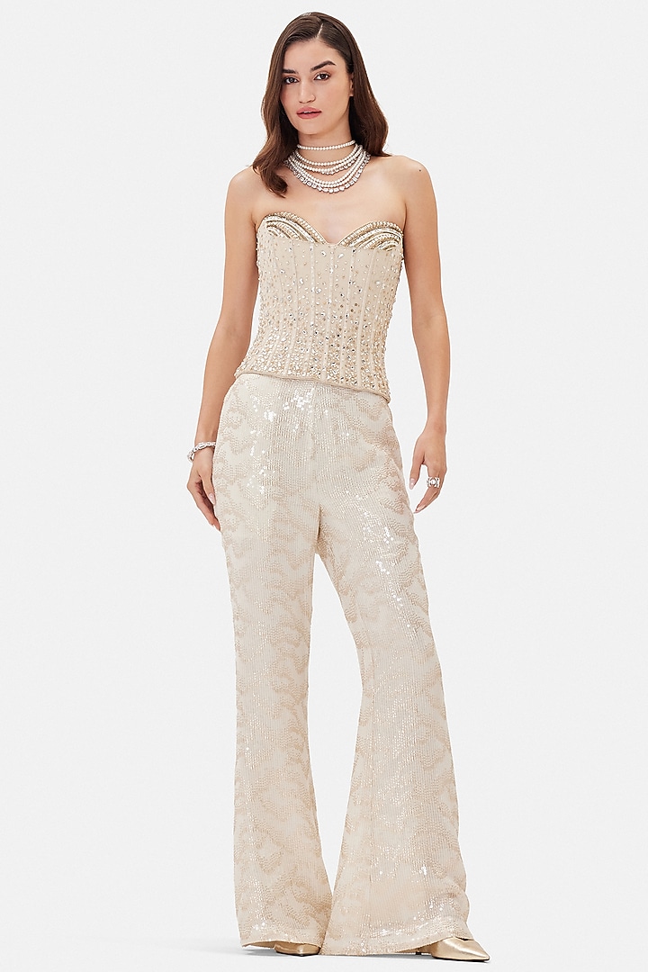Ivory Georgette Sequins Embroidered Party Wear Sharara Set by Basanti - Kapde aur Koffee at Pernia's Pop Up Shop