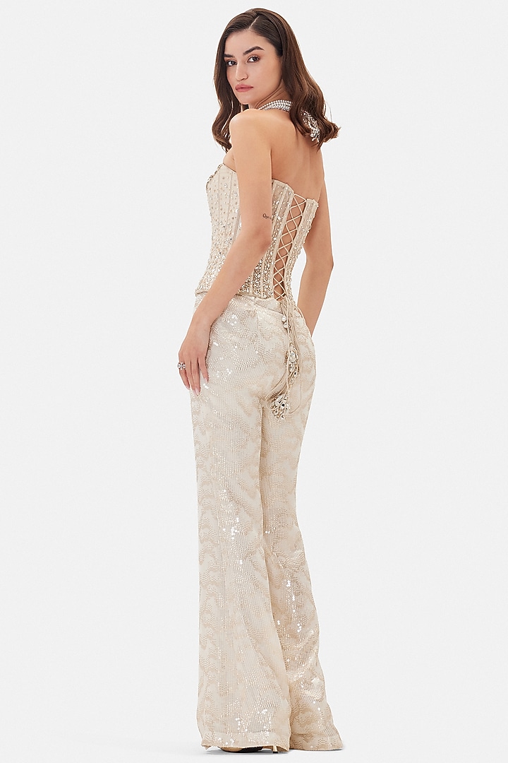 Ivory Georgette Sequins Embroidered Party Wear Sharara Set by Basanti - Kapde aur Koffee at Pernia's Pop Up Shop