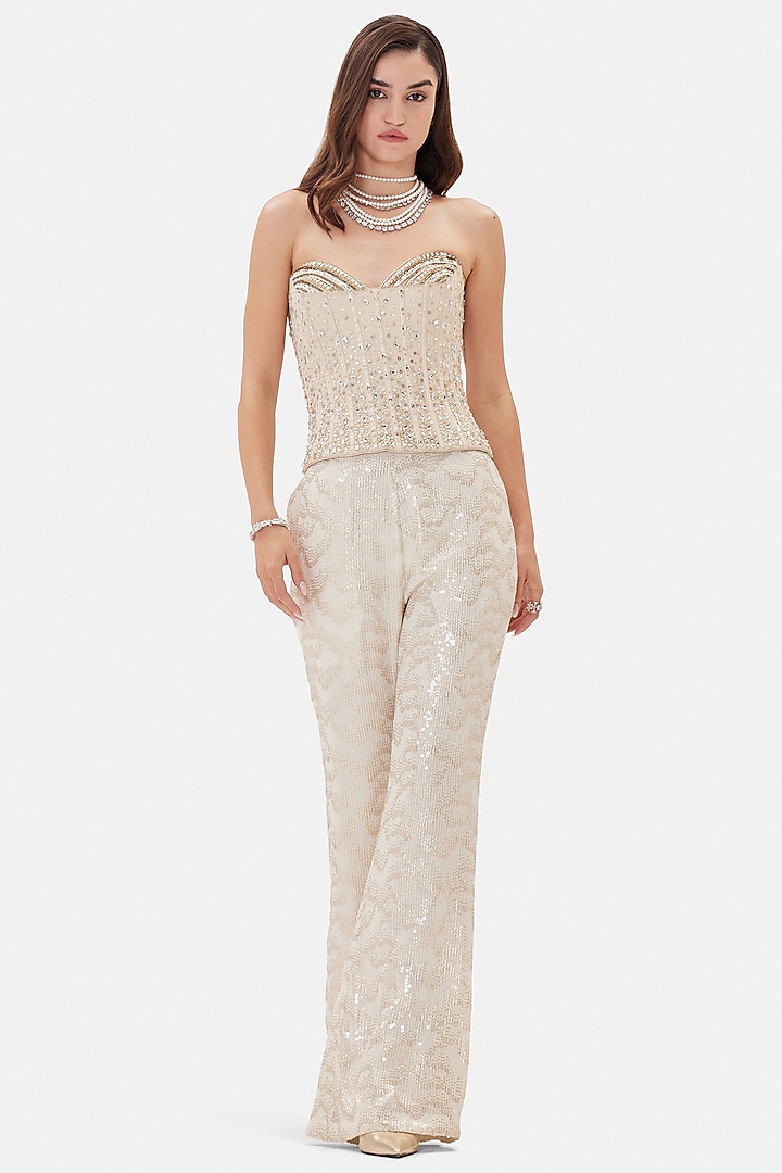Ivory Georgette Sequins Embroidered Party Wear Sharara Set by Basanti - Kapde aur Koffee at Pernia's Pop Up Shop