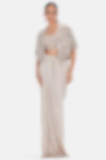 Golden Dupion Silk Draped Skirt Set by Basanti - Kapde aur Koffee at Pernia's Pop Up Shop