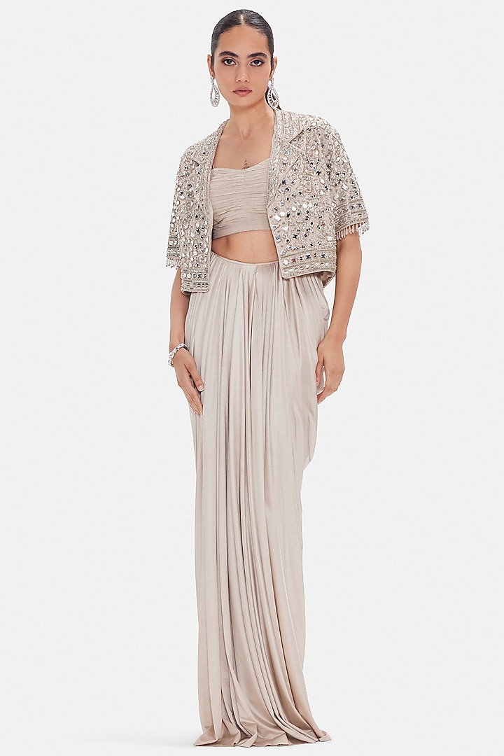 Golden Dupion Silk Draped Skirt Set by Basanti - Kapde aur Koffee at Pernia's Pop Up Shop