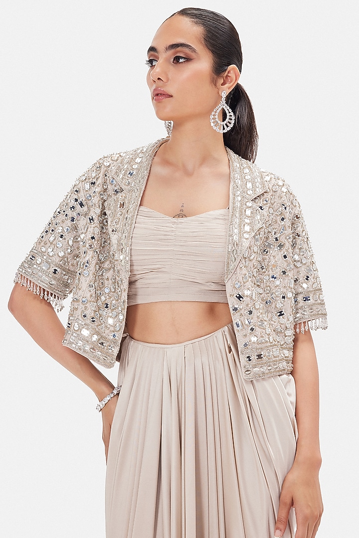 Golden Dupion Silk Draped Skirt Set by Basanti - Kapde aur Koffee at Pernia's Pop Up Shop