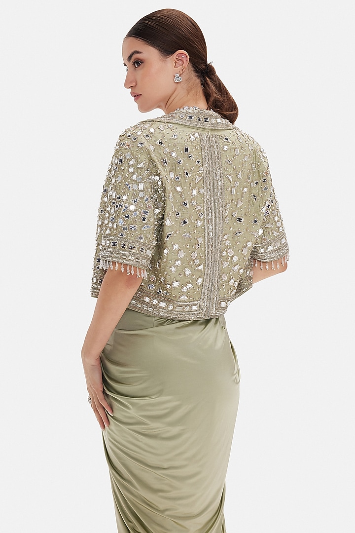 Green Dupion Silk Draped Skirt Set by Basanti - Kapde aur Koffee at Pernia's Pop Up Shop