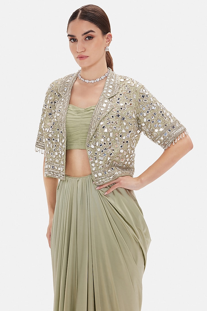 Green Dupion Silk Draped Skirt Set by Basanti - Kapde aur Koffee at Pernia's Pop Up Shop
