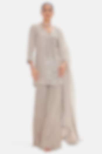 Grey Organza Sequins Work Party Wear Sharara Set by Basanti - Kapde aur Koffee at Pernia's Pop Up Shop