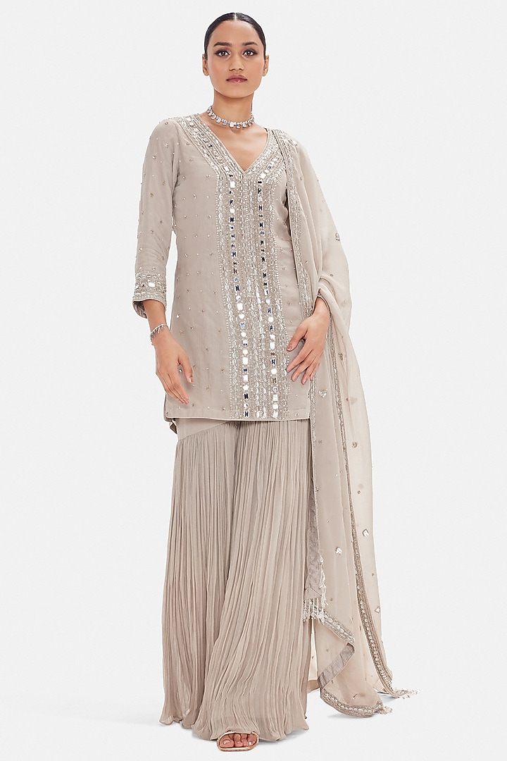 Grey Organza Sequins Work Party Wear Sharara Set by Basanti - Kapde aur Koffee at Pernia's Pop Up Shop