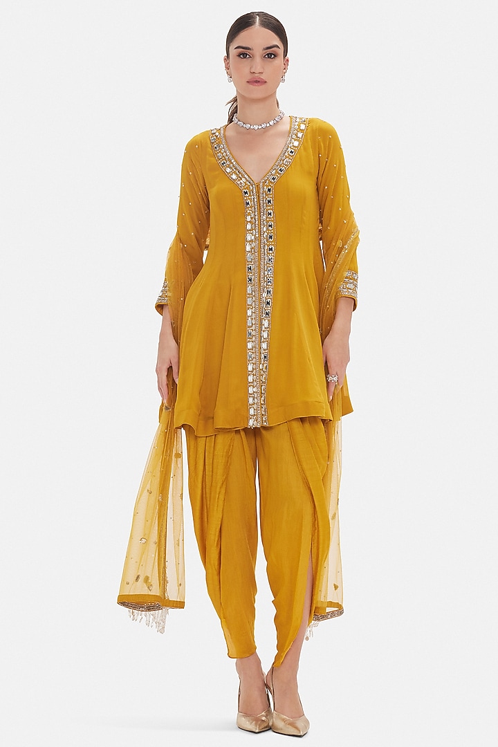 Mustard Georgette Sequins Work Kurta Set by Basanti - Kapde aur Koffee at Pernia's Pop Up Shop