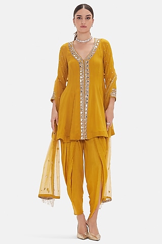Mustard Georgette Sequins Work Kurta Set by Basanti - Kapde aur Koffee
