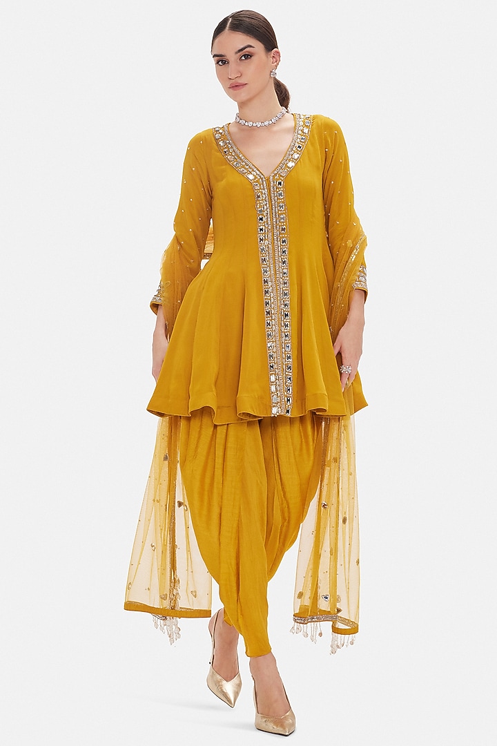 Mustard Georgette Sequins Work Kurta Set by Basanti - Kapde aur Koffee at Pernia's Pop Up Shop
