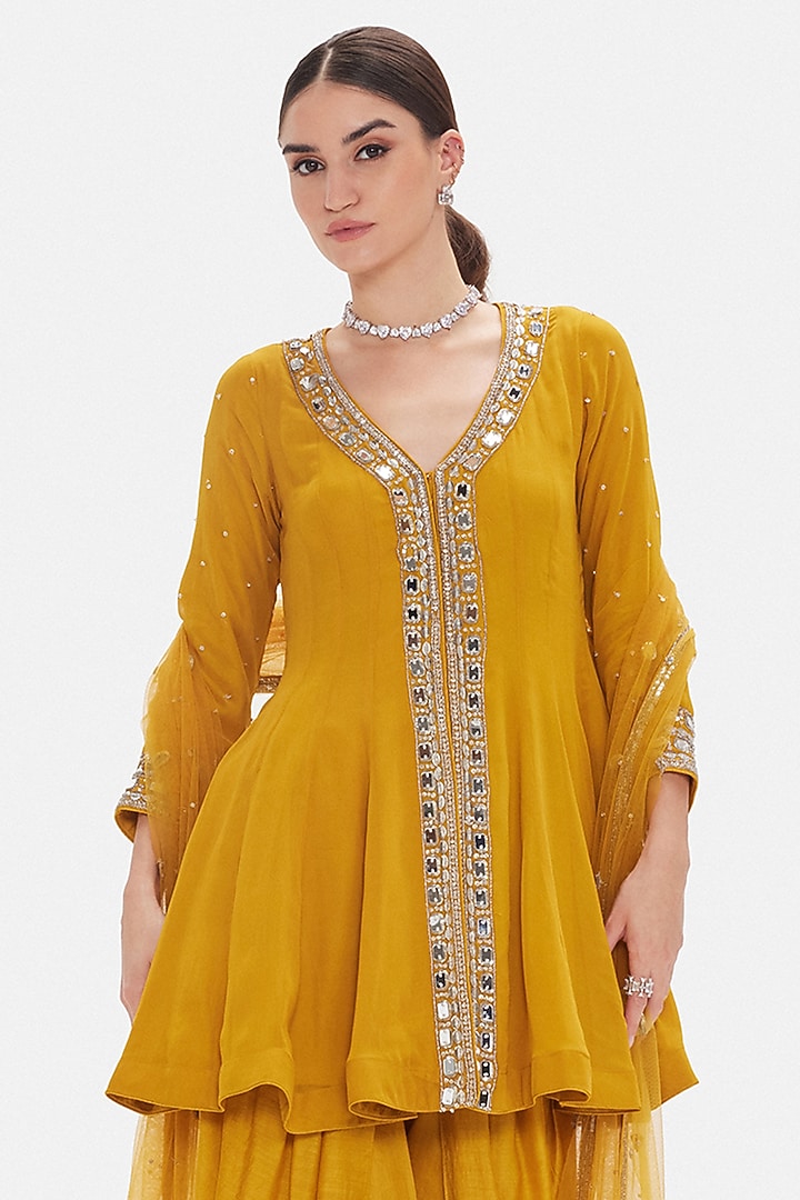 Mustard Georgette Sequins Work Kurta Set by Basanti - Kapde aur Koffee at Pernia's Pop Up Shop