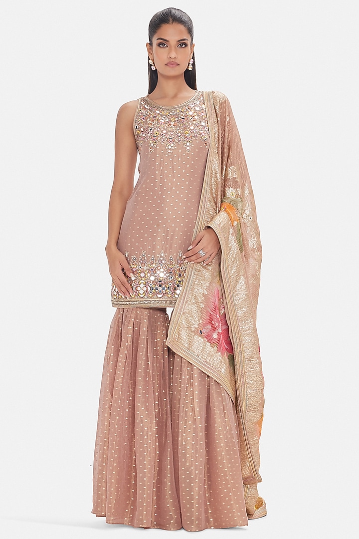 Peach Tissue Sequins Work Party Wear Sharara Set by Basanti - Kapde aur Koffee at Pernia's Pop Up Shop