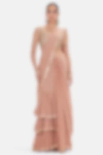 Peach Georgette Sequins Work Draped Wedding Saree Set by Basanti - Kapde aur Koffee at Pernia's Pop Up Shop