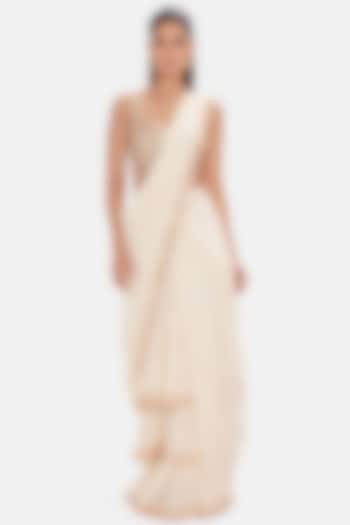 Off-White Georgette Sequins Work Draped Wedding Saree Set by Basanti - Kapde aur Koffee at Pernia's Pop Up Shop