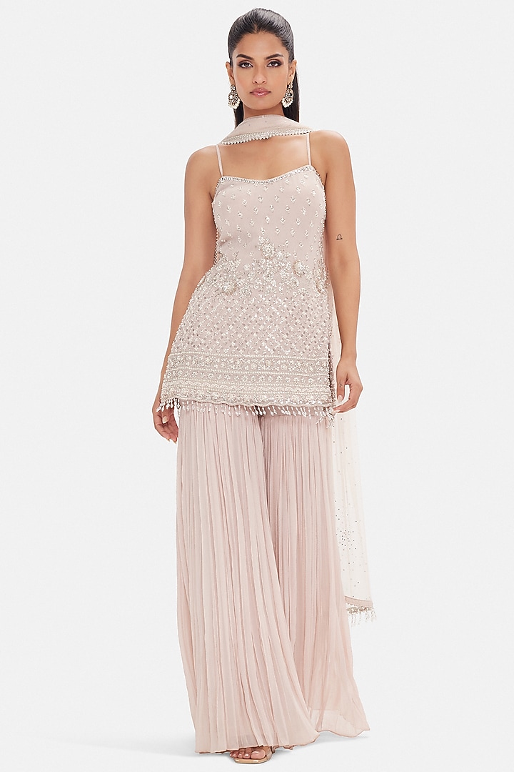 Pink Georgette Sequins Work Party Wear Sharara Set by Basanti - Kapde aur Koffee at Pernia's Pop Up Shop