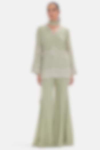 Green Georgette Sequins Work Party Wear Sharara Set by Basanti - Kapde aur Koffee at Pernia's Pop Up Shop