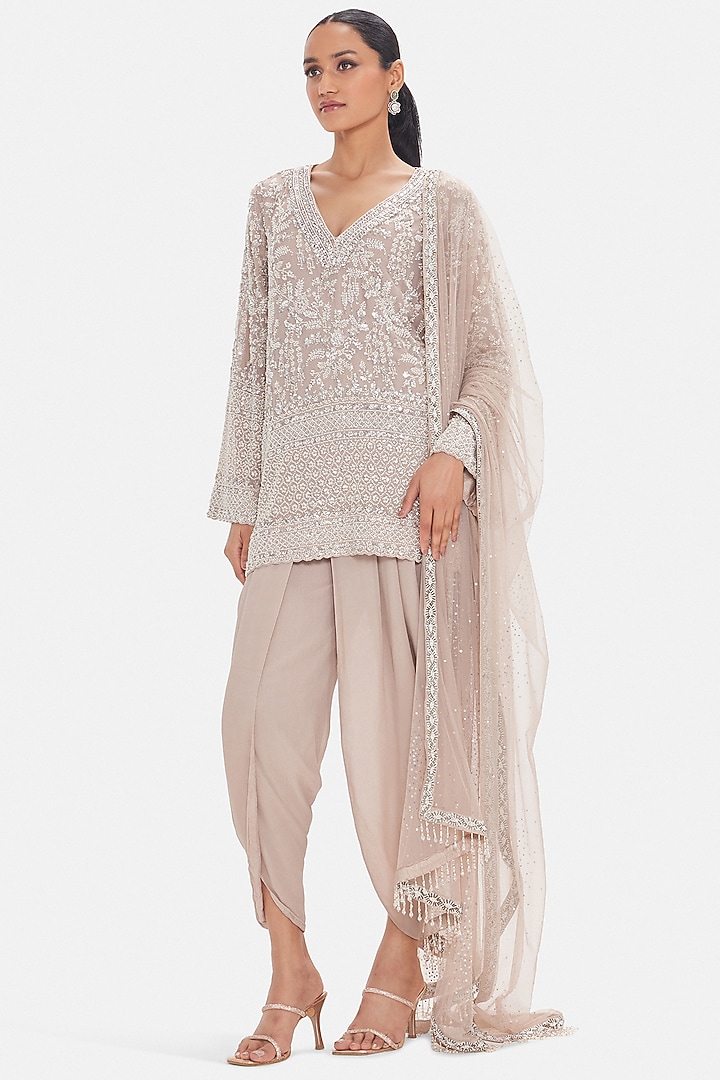 Beige Georgette Sequins Work Kurta Set by Basanti - Kapde aur Koffee at Pernia's Pop Up Shop