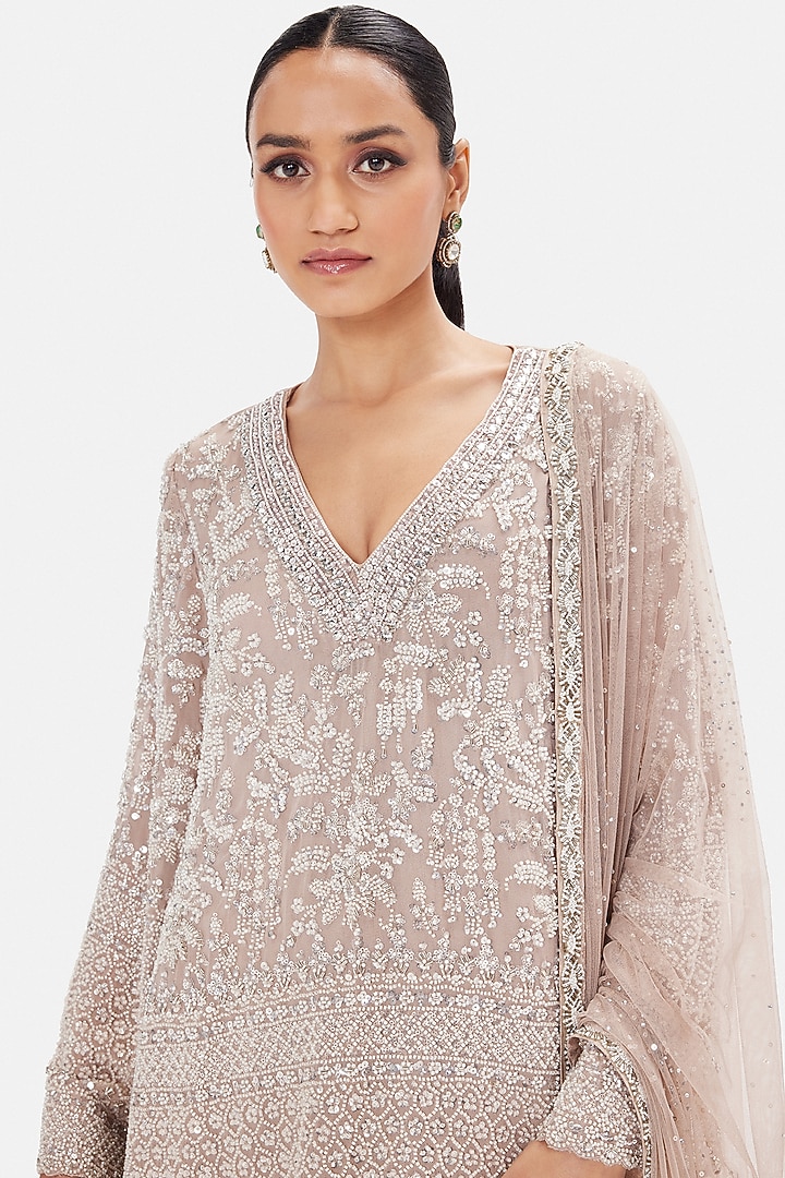Beige Georgette Sequins Work Kurta Set by Basanti - Kapde aur Koffee at Pernia's Pop Up Shop