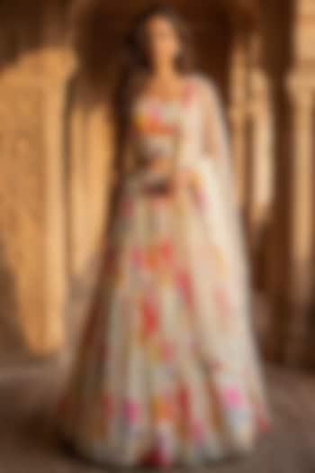 Ivory Georgette Sequins Embroidered Lehenga Set by Basanti - Kapde aur Koffee at Pernia's Pop Up Shop