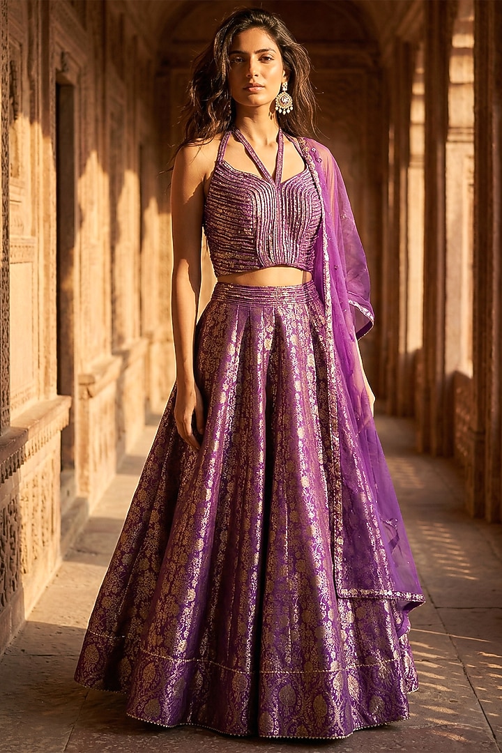 Purple Banarasi Sequins Embroidered Lehenga Set by Basanti - Kapde aur Koffee at Pernia's Pop Up Shop