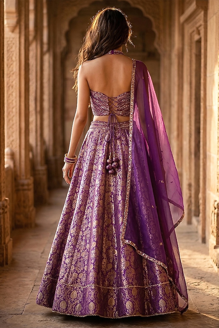 Purple Banarasi Sequins Embroidered Lehenga Set by Basanti - Kapde aur Koffee at Pernia's Pop Up Shop