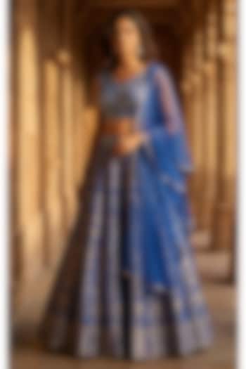 Blue Banarasi Sequins Embroidered Lehenga Set by Basanti - Kapde aur Koffee at Pernia's Pop Up Shop