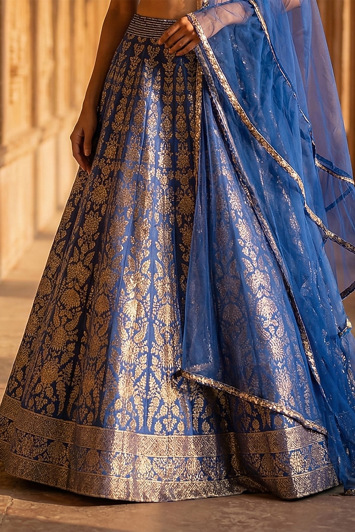 Blue Banarasi Sequins Embroidered Lehenga Set by Basanti - Kapde aur Koffee at Pernia's Pop Up Shop