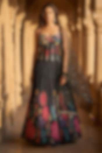 Black Georgette Sequins Embroidered Wedding Lehenga Set by Basanti - Kapde aur Koffee at Pernia's Pop Up Shop