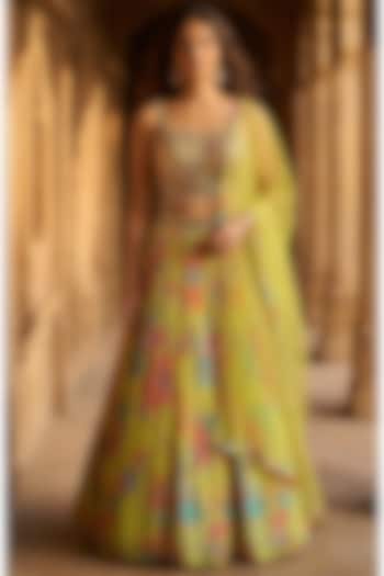 Lime Georgette Sequins Embroidered Lehenga Set by Basanti - Kapde aur Koffee at Pernia's Pop Up Shop