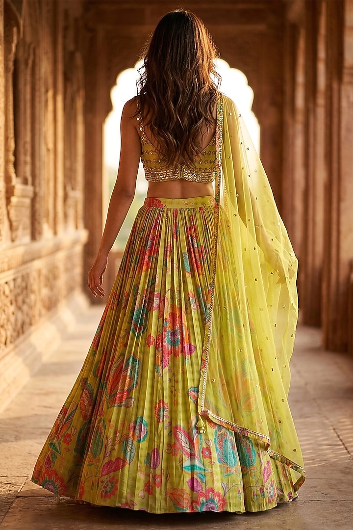 Lime Georgette Sequins Embroidered Lehenga Set by Basanti - Kapde aur Koffee at Pernia's Pop Up Shop