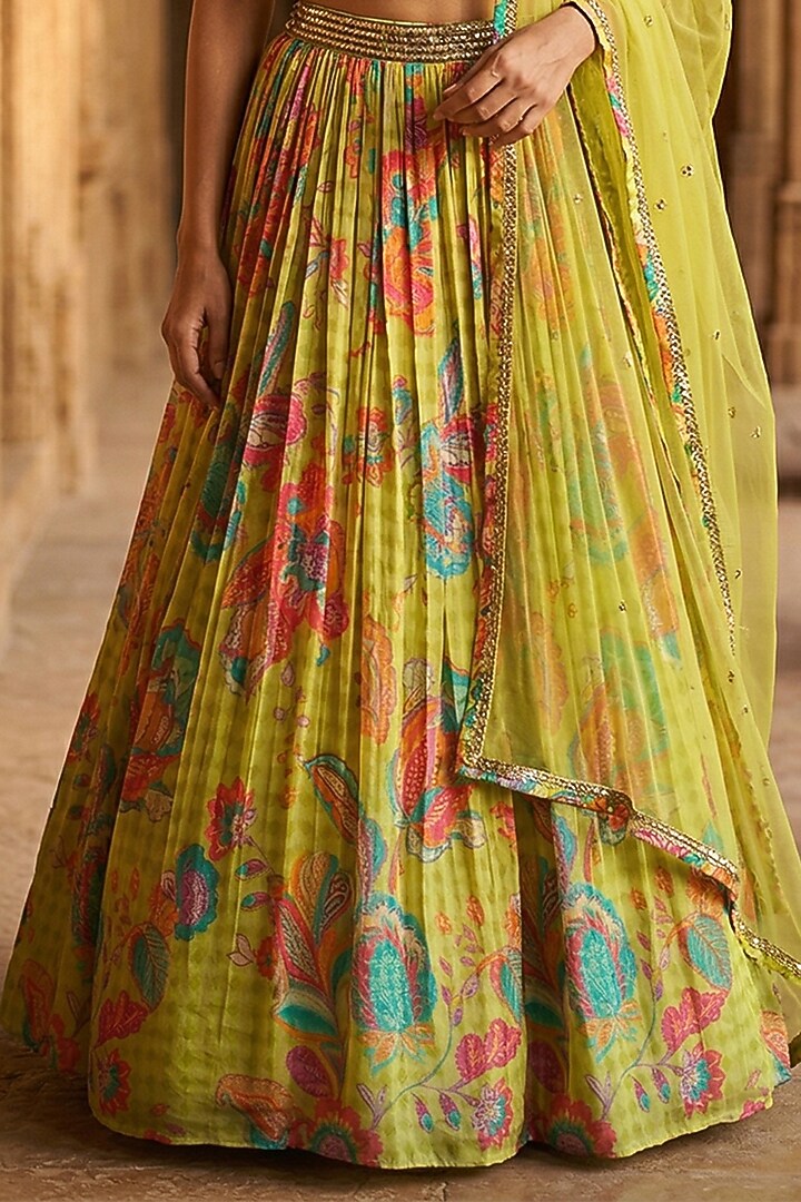 Lime Georgette Sequins Embroidered Lehenga Set by Basanti - Kapde aur Koffee at Pernia's Pop Up Shop