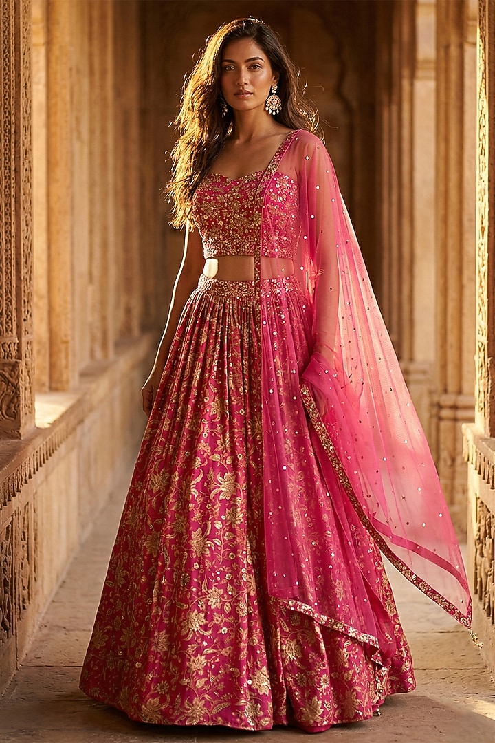 Pink Chinon Sequins Embroidered Lehenga Set by Basanti - Kapde aur Koffee at Pernia's Pop Up Shop