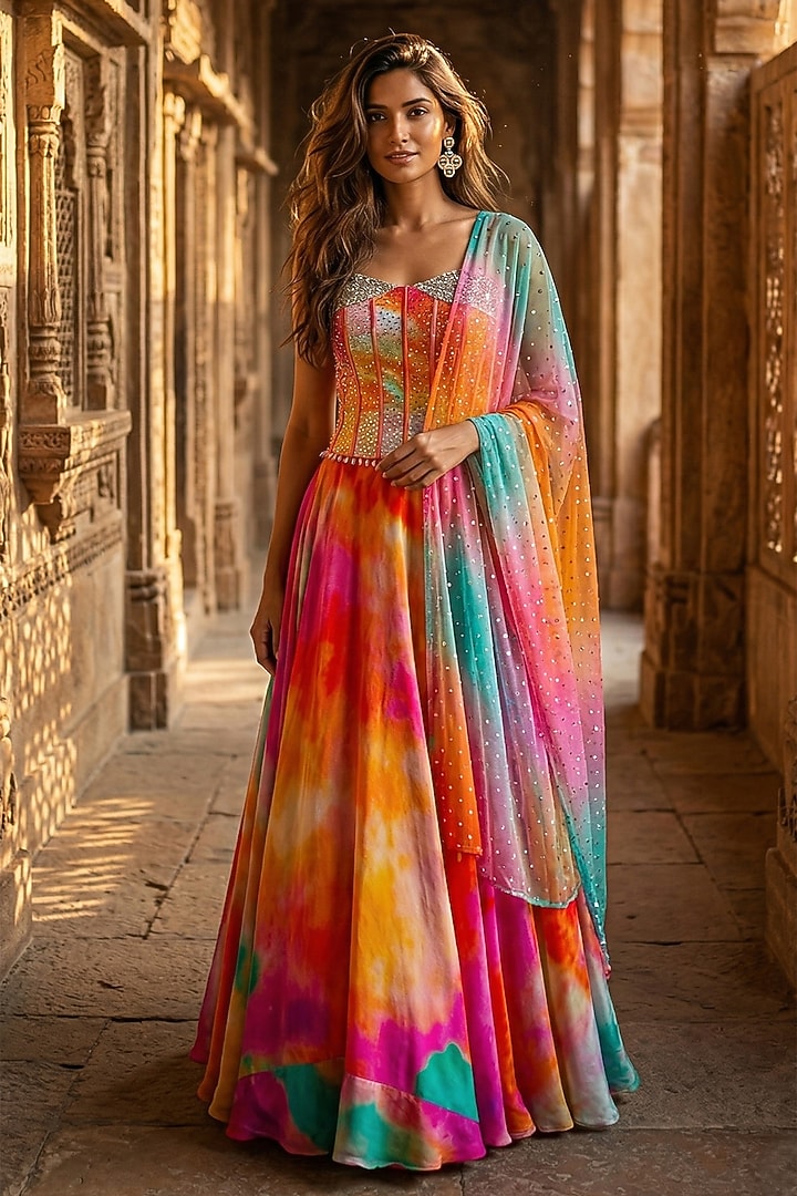Multi-Colored Crepe Sequins Embroidered Wedding Lehenga Set by Basanti - Kapde aur Koffee at Pernia's Pop Up Shop