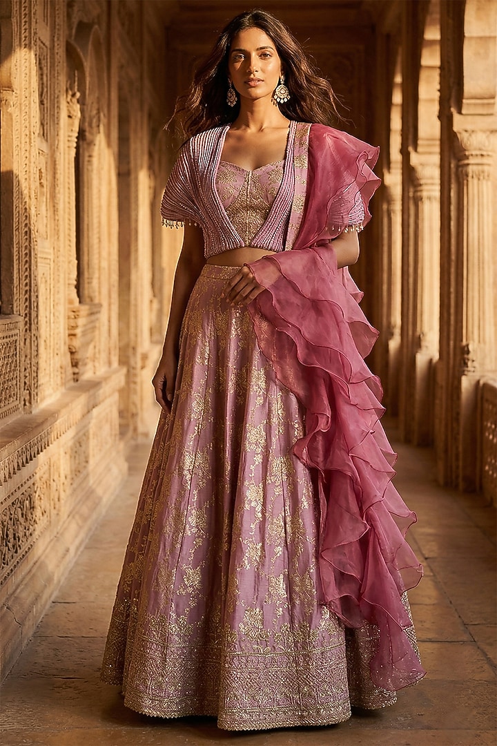 Pink Banarasi Zari & Crystal Embroidered Wedding Lehenga Set by Basanti - Kapde aur Koffee at Pernia's Pop Up Shop