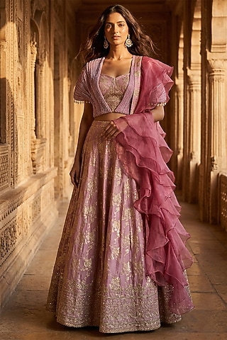 Pink Banarasi Zari & Crystal Embroidered Lehenga Set by Basanti - Kapde aur Koffee