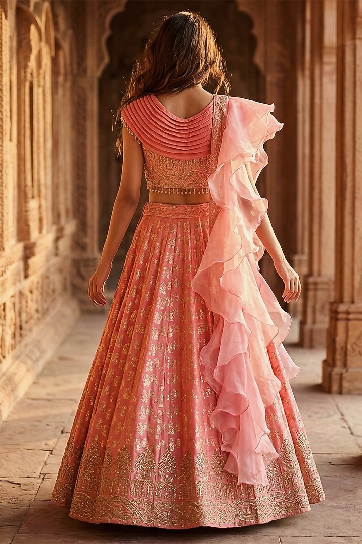Peach Banarasi Zari & Crystal Embroidered Wedding Lehenga Set by Basanti - Kapde aur Koffee at Pernia's Pop Up Shop