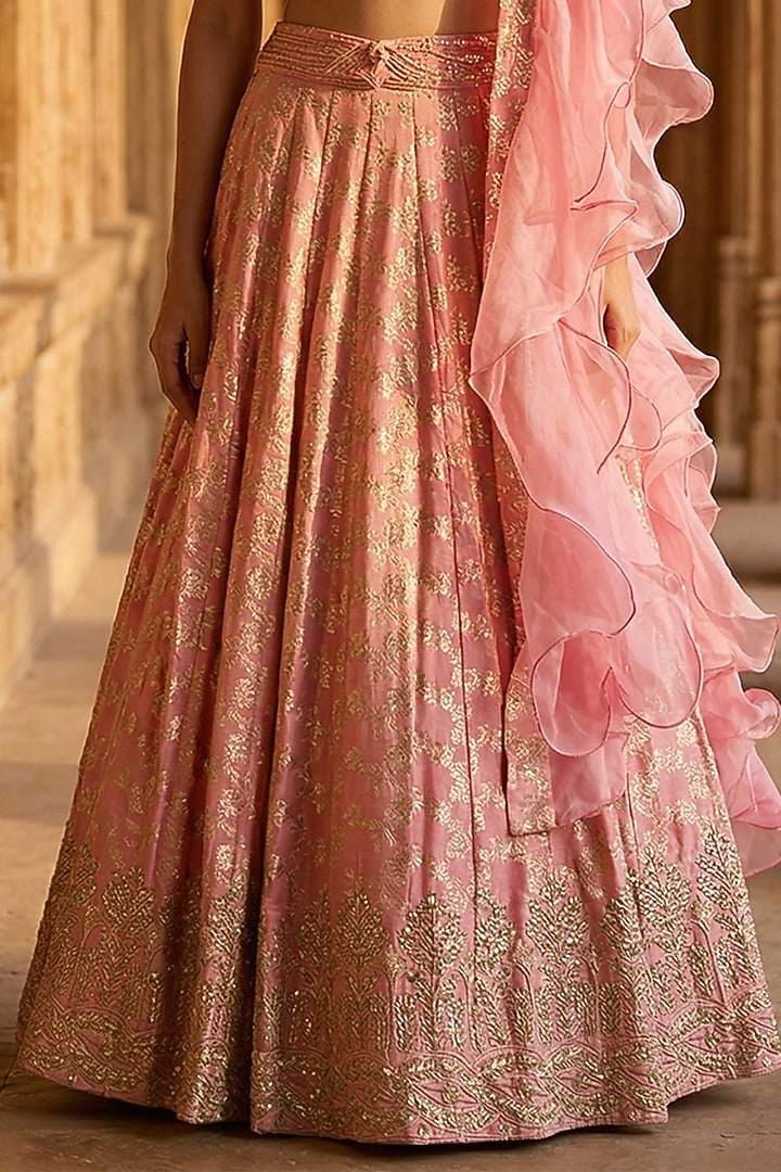 Peach Banarasi Zari & Crystal Embroidered Wedding Lehenga Set by Basanti - Kapde aur Koffee at Pernia's Pop Up Shop