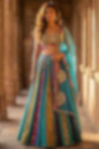 Turquoise Banarasi Zari & Sequins Embroidered Wedding Lehenga Set by Basanti - Kapde aur Koffee at Pernia's Pop Up Shop