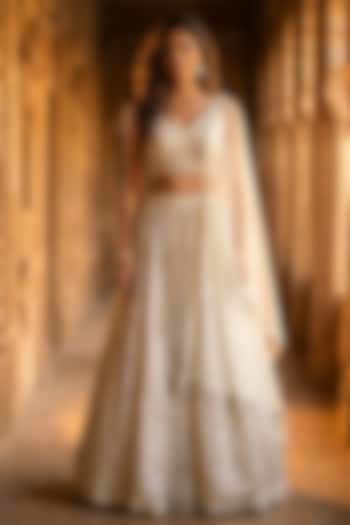 Ivory Net Sequins Embroidered Wedding Lehenga Set by Basanti - Kapde aur Koffee at Pernia's Pop Up Shop