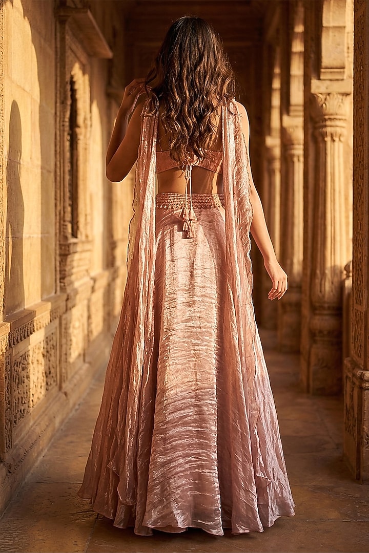 Rose Gold Organza Cutdana Embroidered Lehenga Set by Basanti - Kapde aur Koffee at Pernia's Pop Up Shop