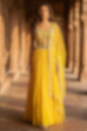 Yellow Georgette Cutdana Embroidered Lehenga Set by Basanti - Kapde aur Koffee at Pernia's Pop Up Shop