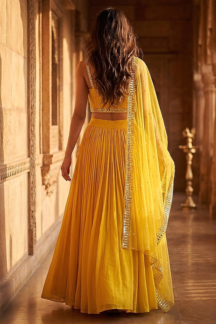 Yellow Georgette Cutdana Embroidered Lehenga Set by Basanti - Kapde aur Koffee at Pernia's Pop Up Shop