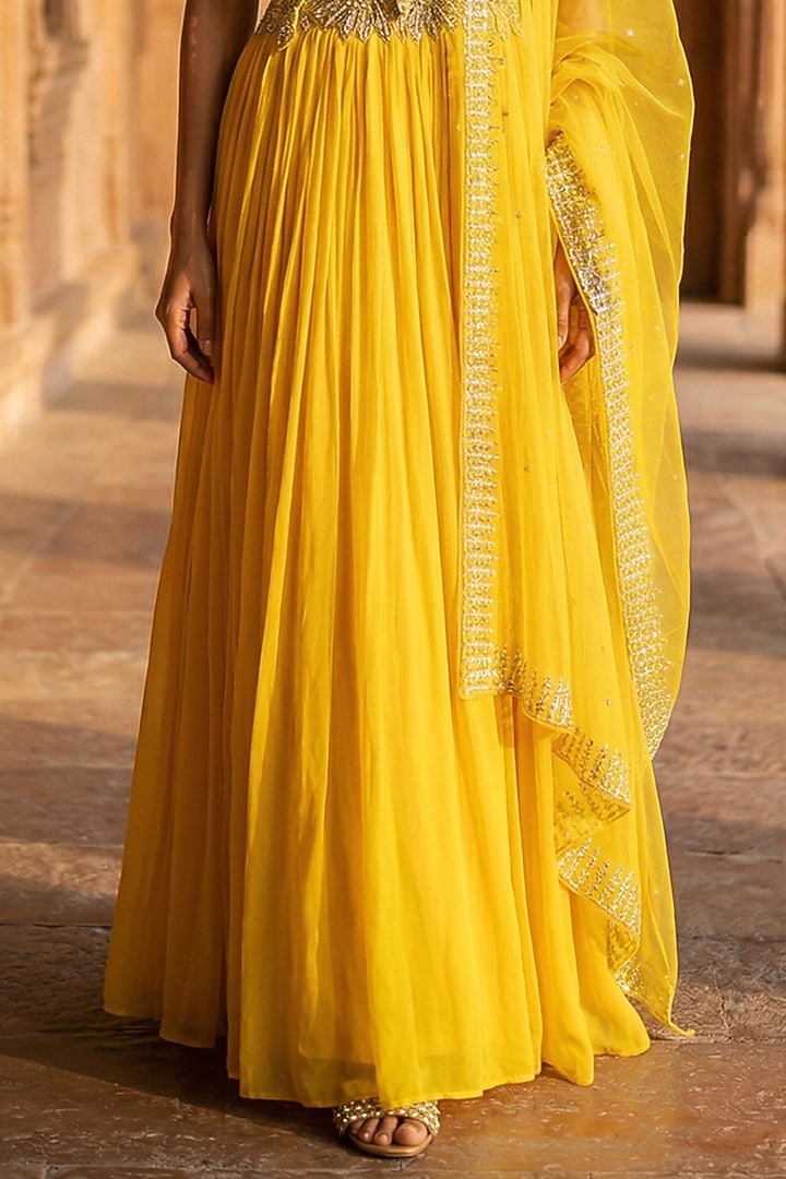 Yellow Georgette Cutdana Embroidered Lehenga Set by Basanti - Kapde aur Koffee at Pernia's Pop Up Shop