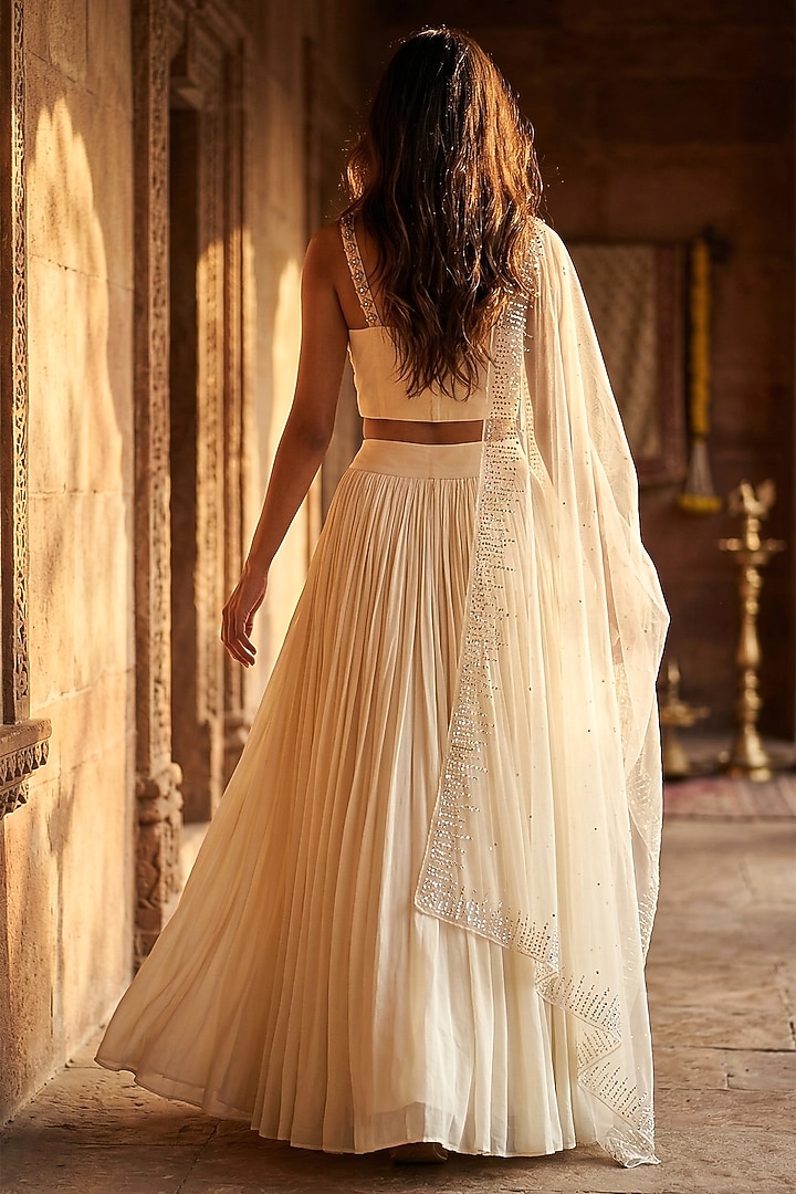 Yellow Georgette Cutdana Embroidered Lehenga Set by Basanti - Kapde aur Koffee at Pernia's Pop Up Shop