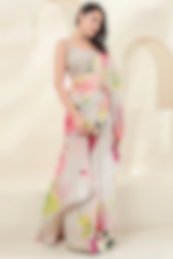 Grey Crepe Printed Party Wear Saree Set by Basanti - Kapde aur Koffee at Pernia's Pop Up Shop