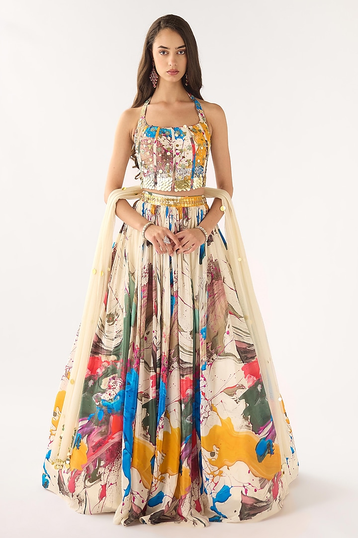 Multi-Colored Crepe Printed Lehenga Set by Basanti - Kapde aur Koffee at Pernia's Pop Up Shop