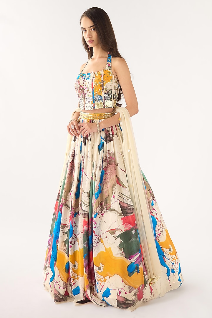 Multi-Colored Crepe Printed Lehenga Set by Basanti - Kapde aur Koffee at Pernia's Pop Up Shop