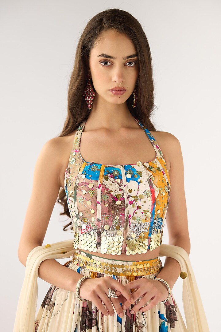 Multi-Colored Crepe Printed Lehenga Set by Basanti - Kapde aur Koffee at Pernia's Pop Up Shop